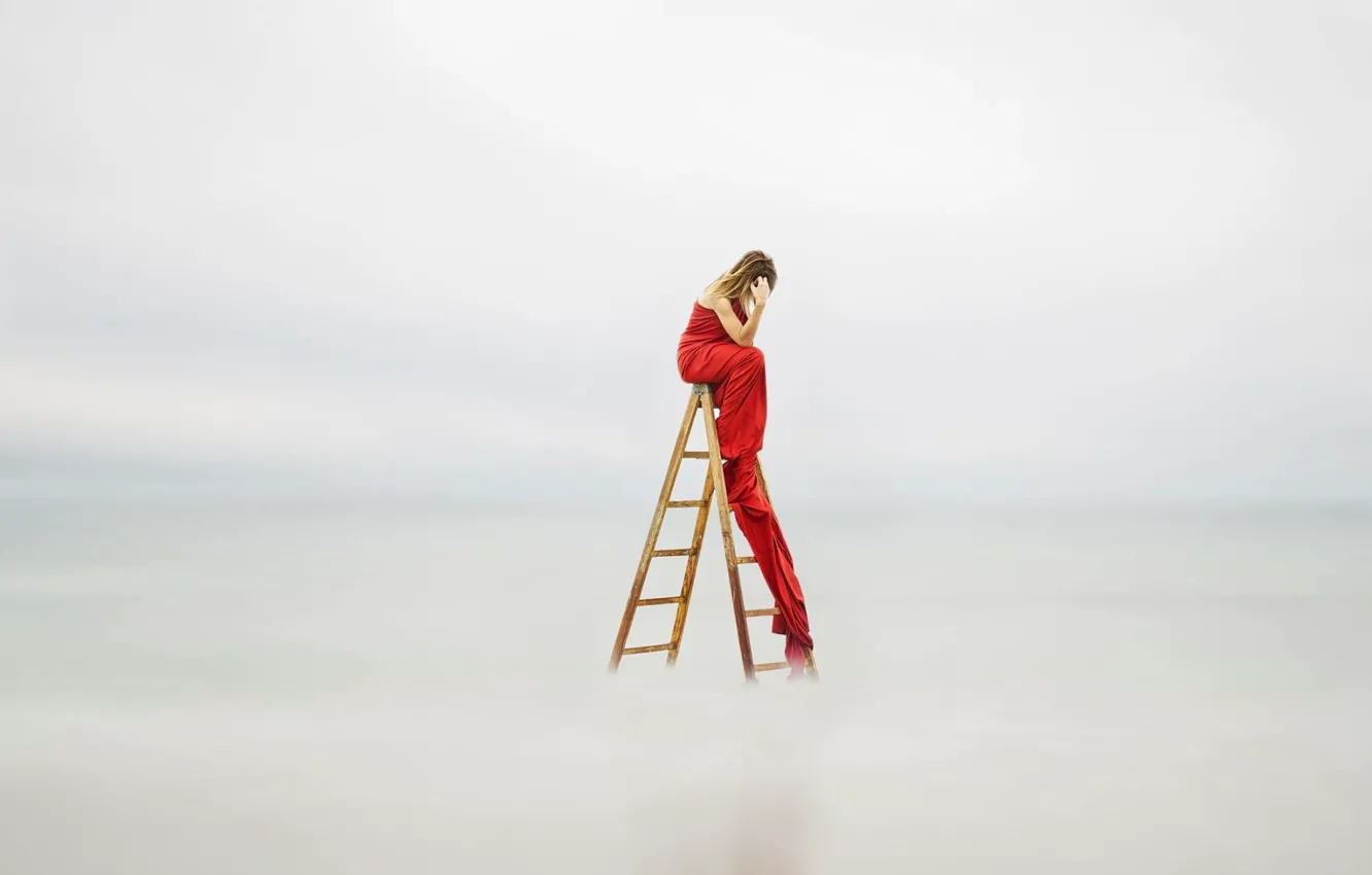 Photo wallpaper girl, background, ladder