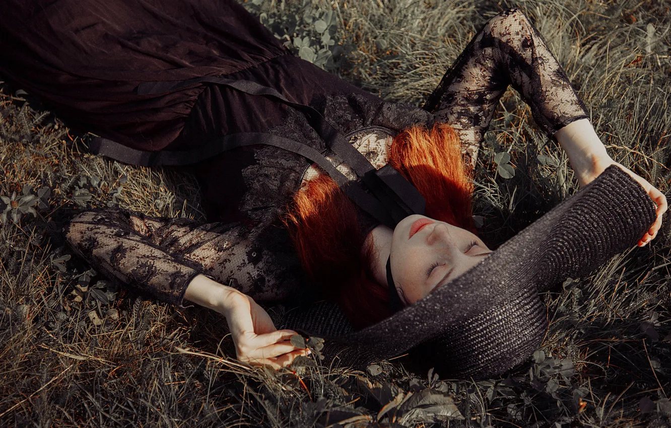 Photo wallpaper grass, girl, light, nature, pose, style, glade, shadow