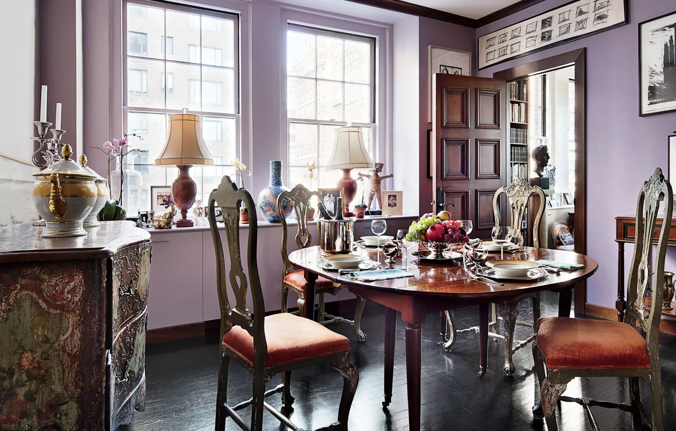 Photo wallpaper style, room, interior, dining room, Eclectic Prewar Manhattan Apartment