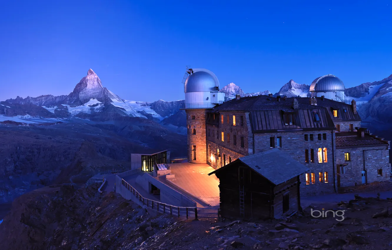 Photo wallpaper the sky, mountains, Switzerland, Switzerland, Observatory, Zermatt, weather station, Sand Hotel