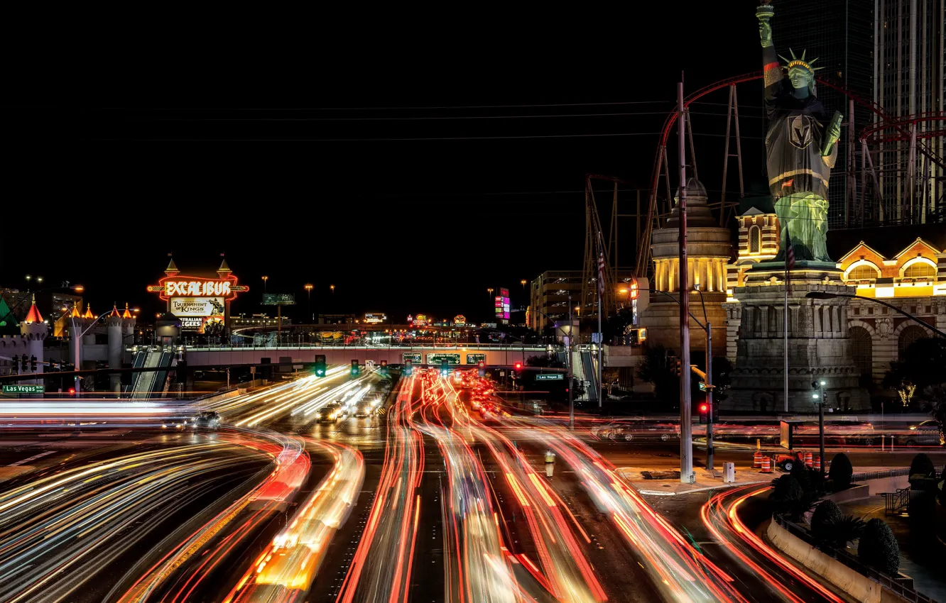 Photo wallpaper Las Vegas, long exposure, light trails
