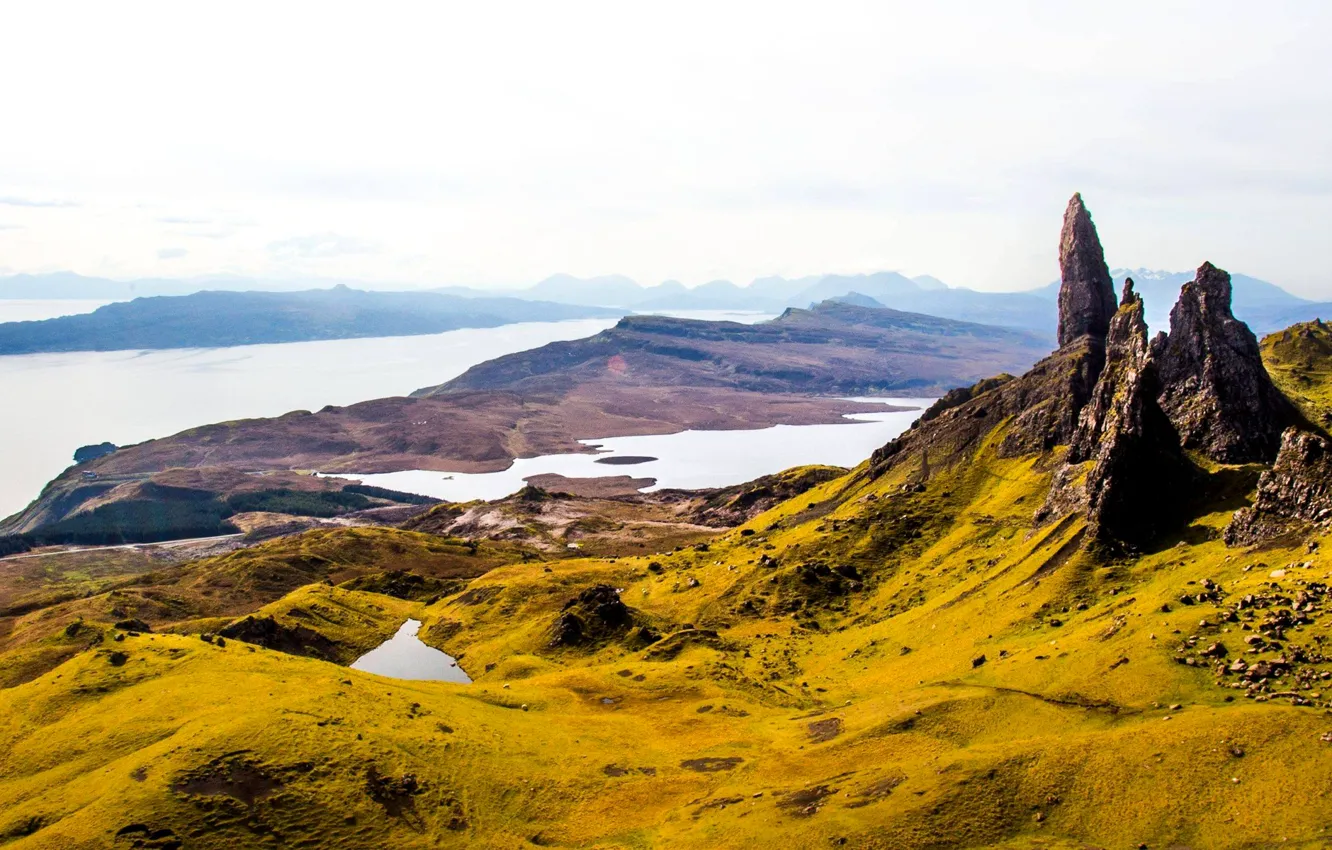 Photo wallpaper the sky, mountains, lake, panorama, haze