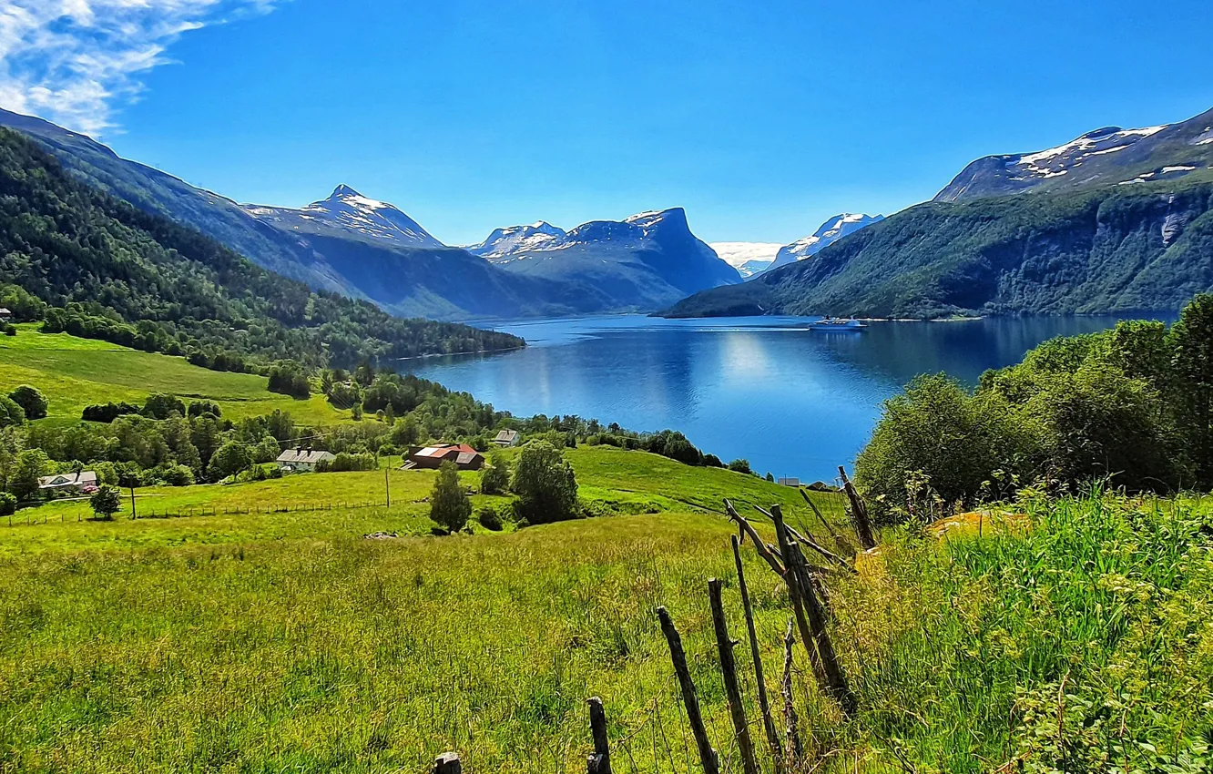 Photo wallpaper mountains, lake, Norway, Eresfjord