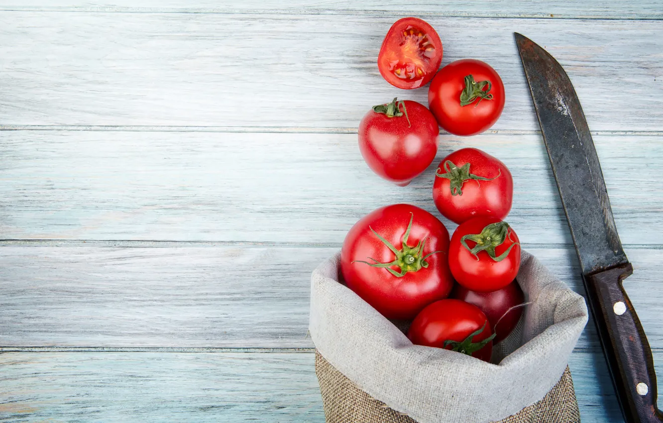 Photo wallpaper Board, knife, bag, tomatoes, tomatoes