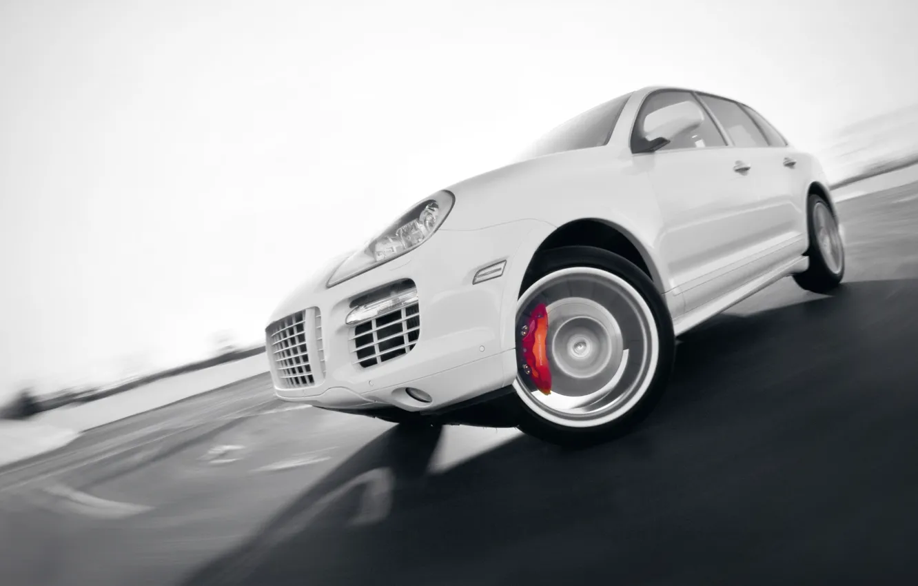 Photo wallpaper machine, auto, white, tuning, speed, Porsche, turn, Cayenne