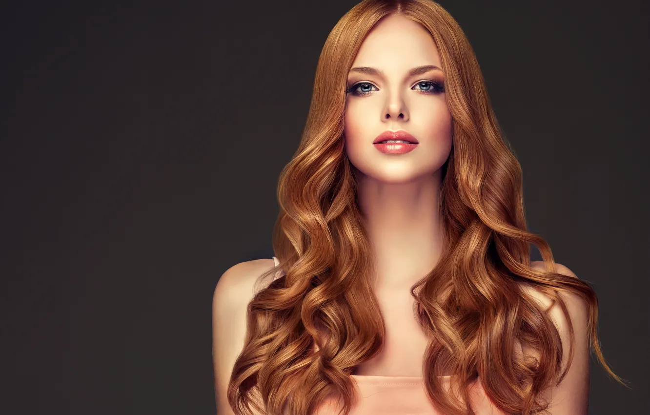 Photo wallpaper look, background, portrait, makeup, hairstyle, red, beauty, curls