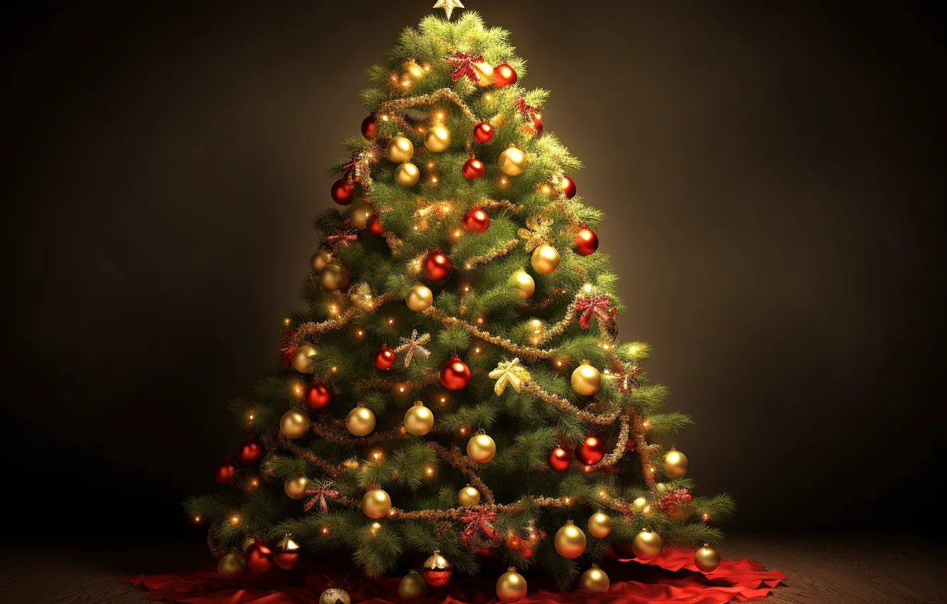 Photo wallpaper balls, tree, New Year, Christmas, golden, new year, happy, Christmas