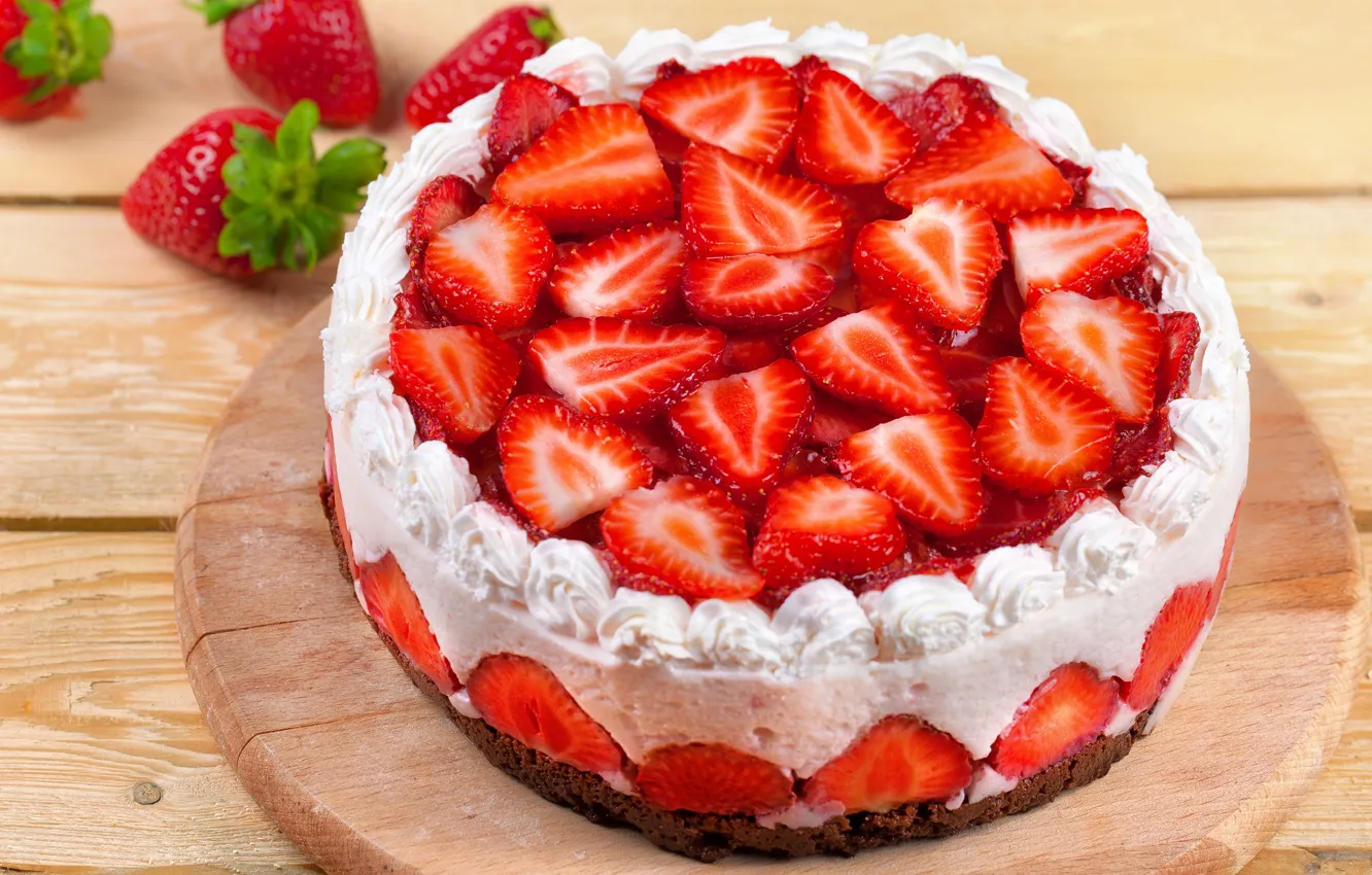 Photo wallpaper cake, strawberry, berries, pie, strawberry