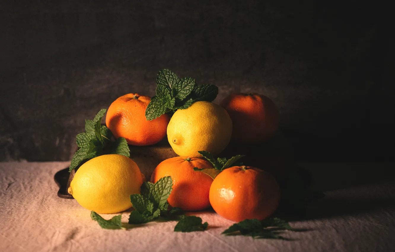 Photo wallpaper lemon, citrus, tangerines