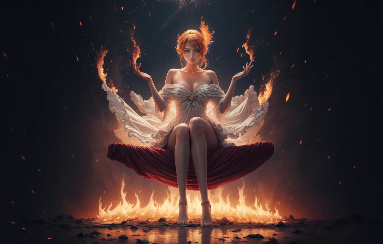 Photo wallpaper girl, magic, girl, beautiful, magic, redhead, beautiful, red-haired