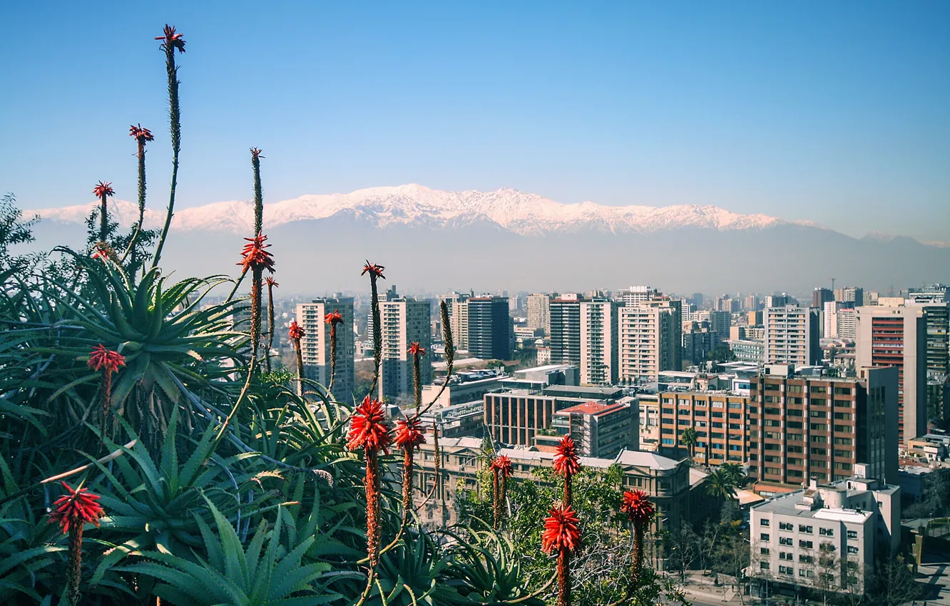 Photo wallpaper mountains, home, Chile, Santiago, Chile, Santiago, view of the Andes, Santa Lucia
