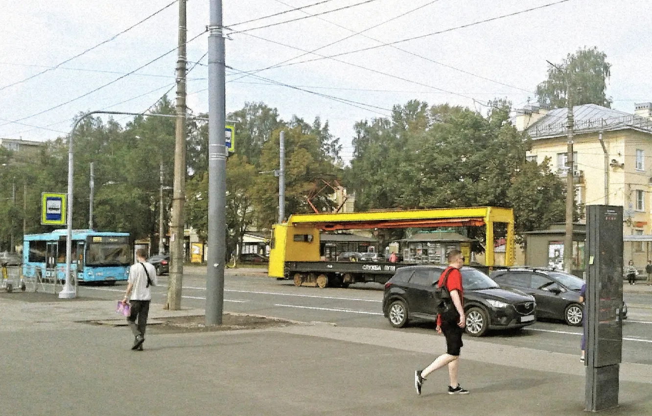 Photo wallpaper the city, tram, repair equipment, end of August 2024