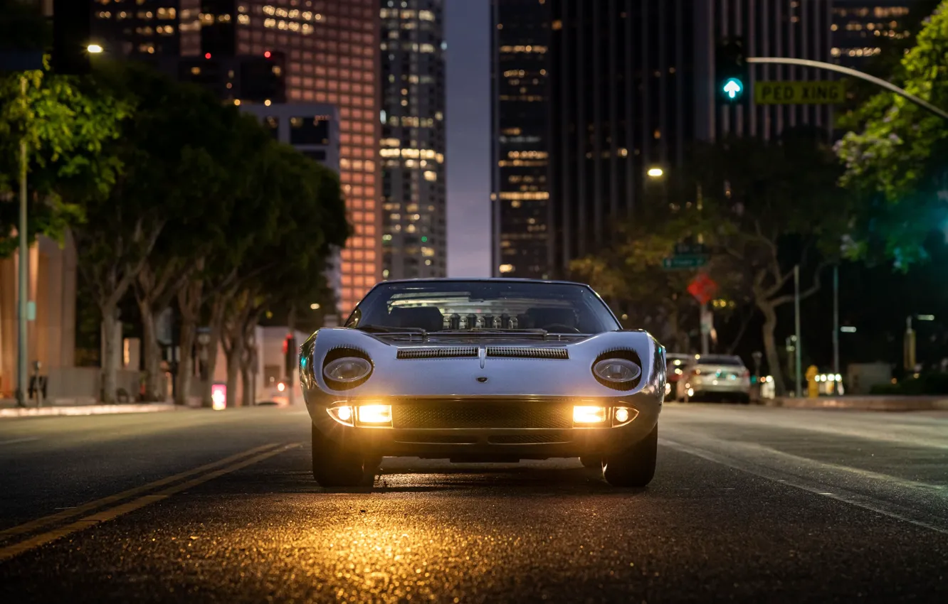 Photo wallpaper Lamborghini, 1971, Front, Miura, Lamborghini Miura P400 S