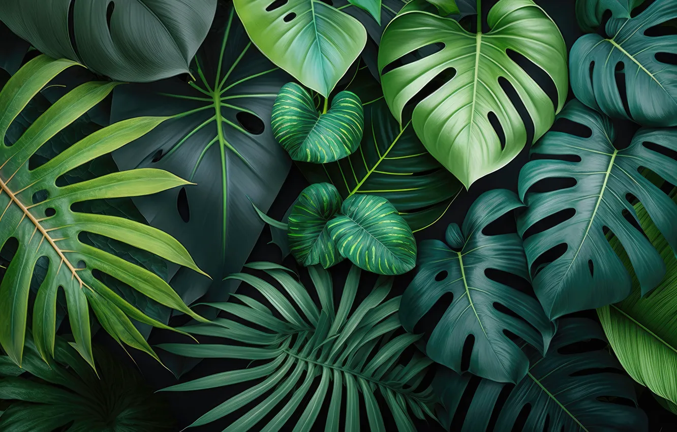 Photo wallpaper leaves, background, green, background, leaves, still life, composition, tropical