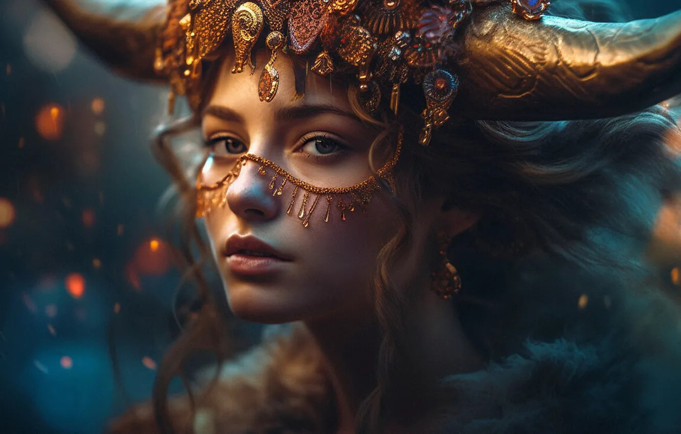 Photo wallpaper look, girl, decoration, face, rendering, graphics, portrait, earrings