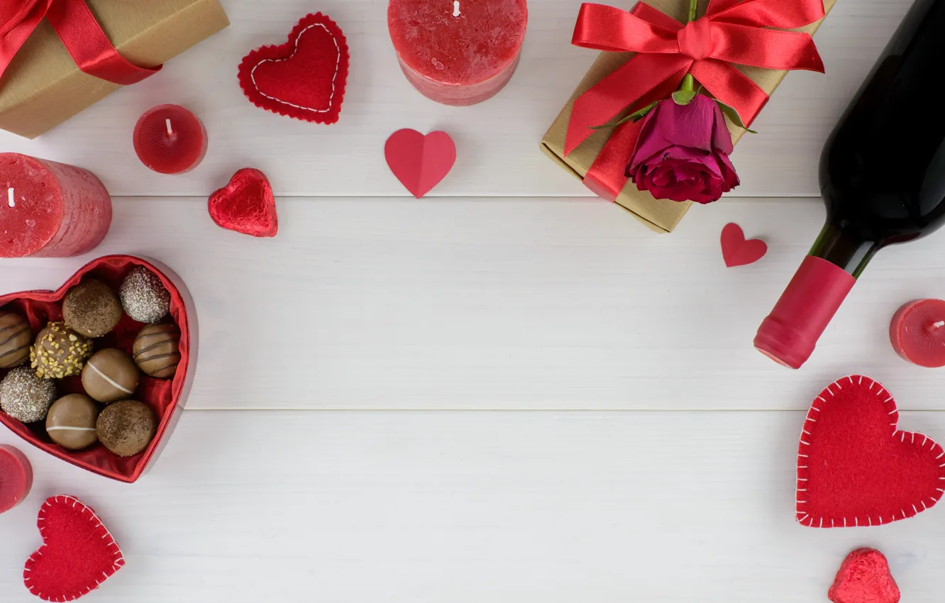 Photo wallpaper red, gift, chocolate, roses, candy, hearts, red, love