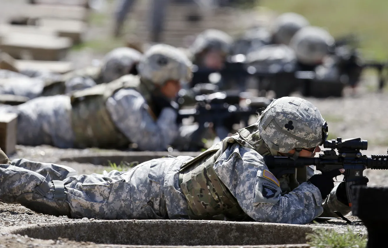 Photo wallpaper soldiers, pose, training, rifles