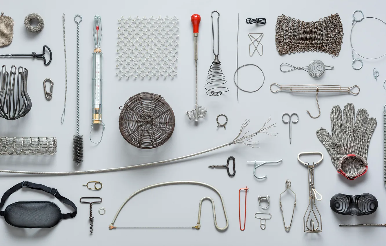 Photo wallpaper corkscrew, spring, set, stand, utensils, thermometer, jigsaw