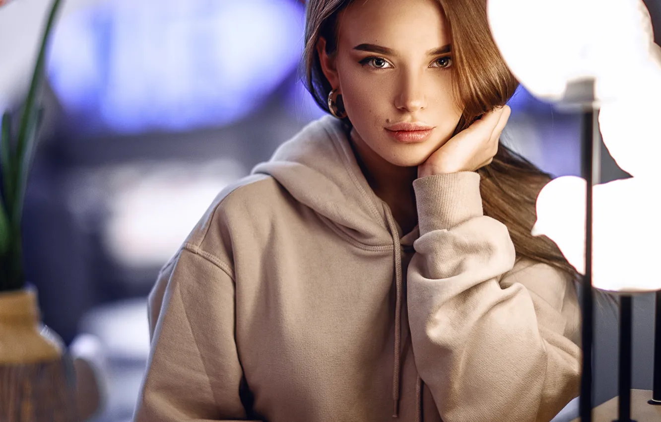 Photo wallpaper look, girl, light, lights, mole, Sergey Sorokin, Luba Ivanova