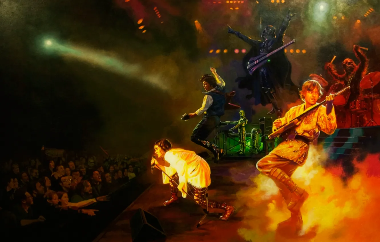 Photo wallpaper concert, R2D2, star wars, Darth Vader, Leia, Han Solo, Luke Skywalker, Chewbacca