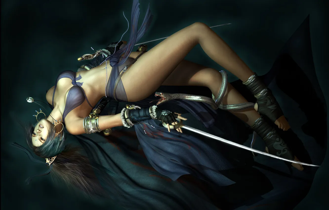 Photo wallpaper chest, snake, sword, silk