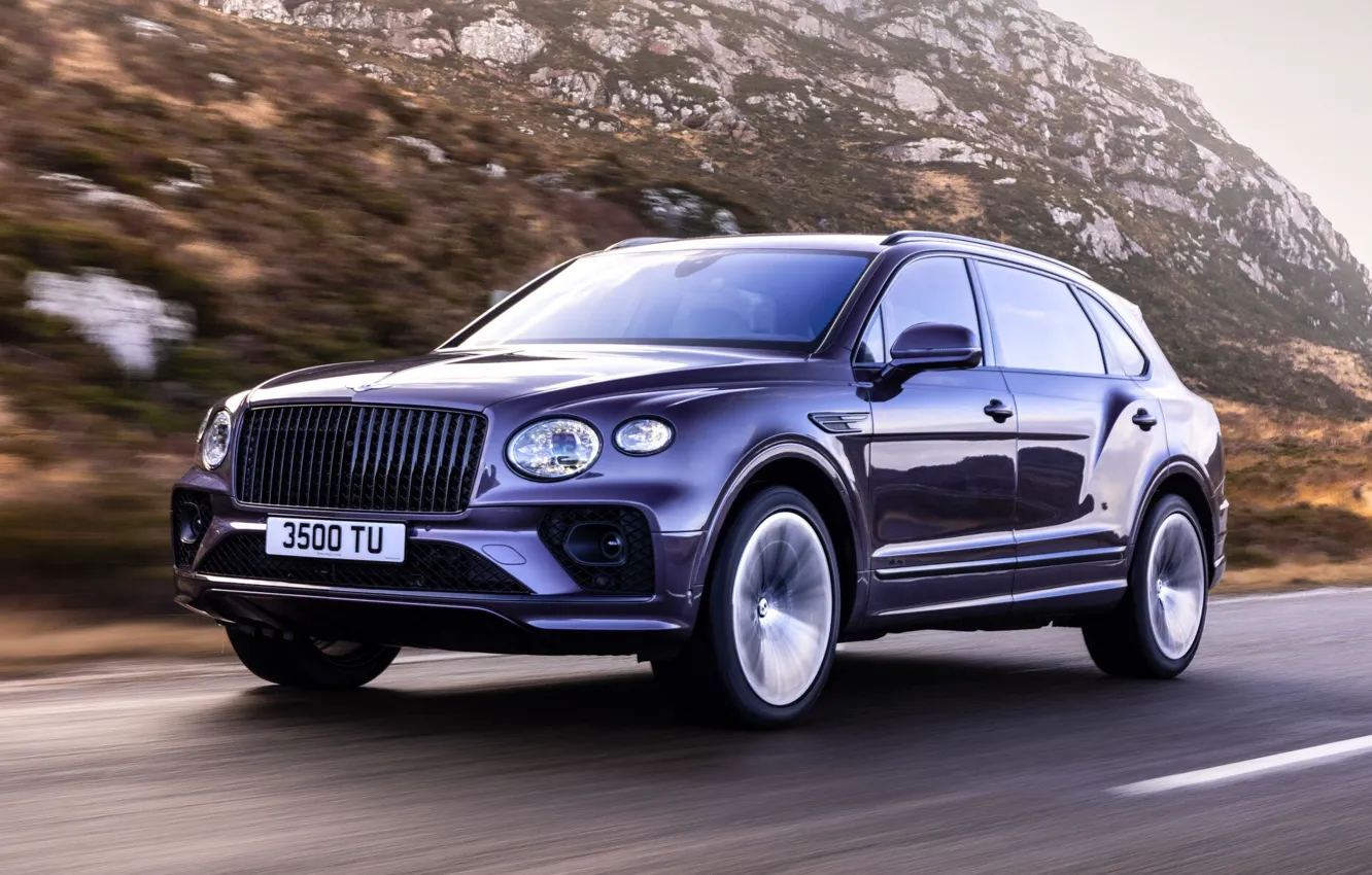 Photo wallpaper trees, Bentley, road speed, Bentayga EWB