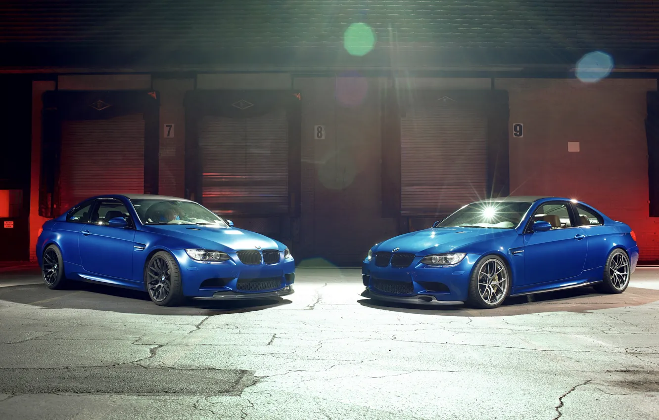 Photo wallpaper glare, bmw, BMW, coupe, front view, blue, blue, e92