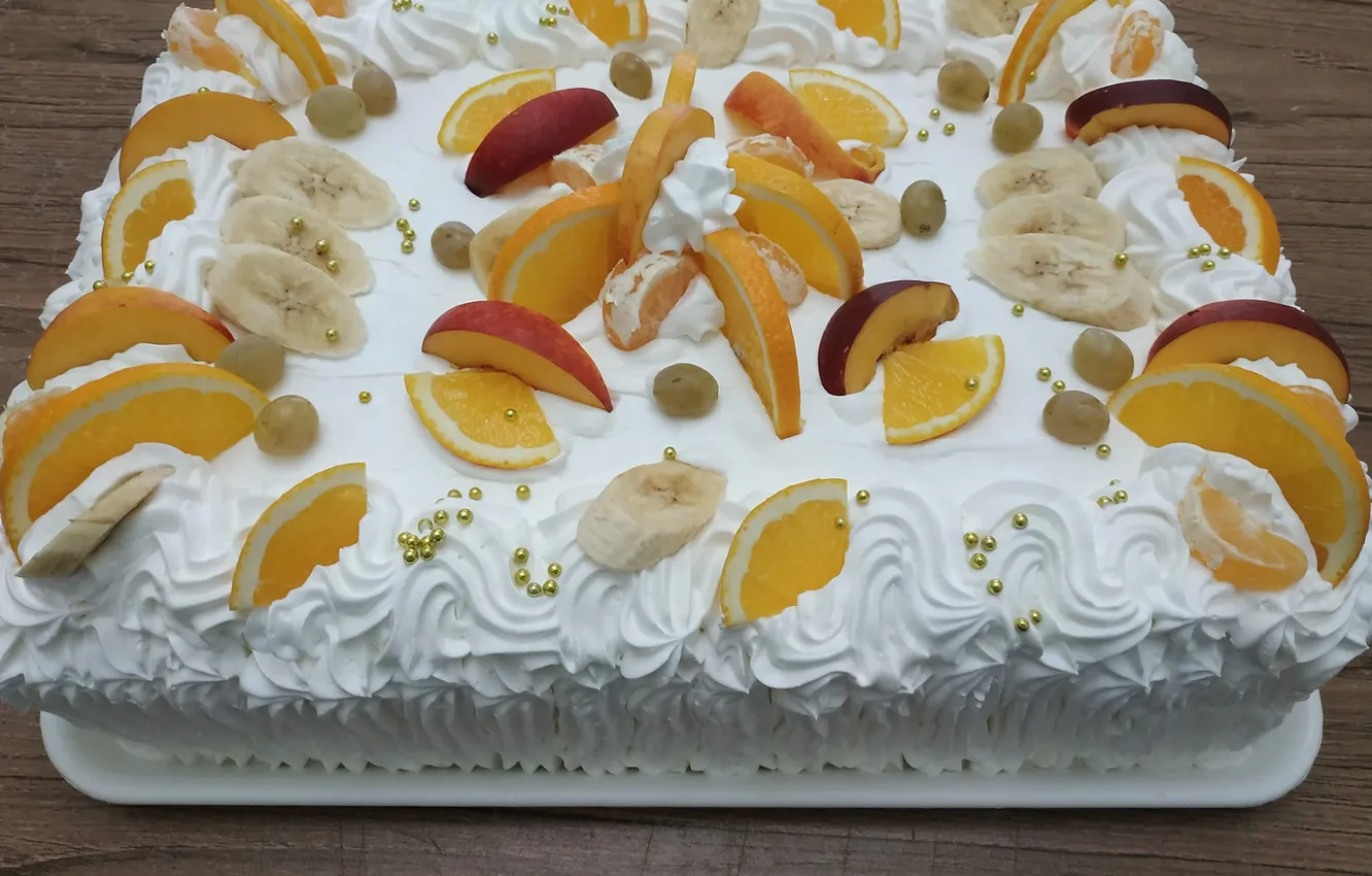 Photo wallpaper cake, orange, banana, Whipped Cream