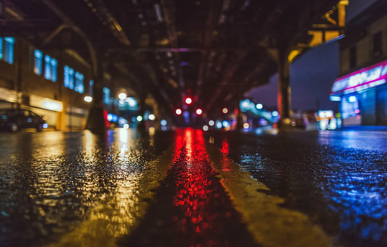 Photo wallpaper city, the city, lights, lights, rain, night, bokeh, New-York
