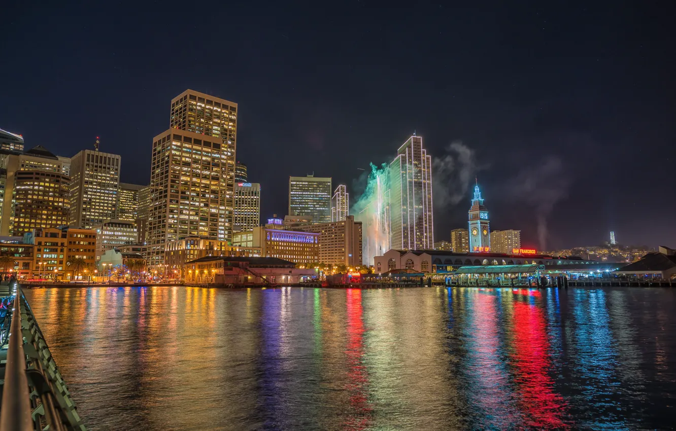 Photo wallpaper night, the city, lights, building, skyscrapers, night landscape