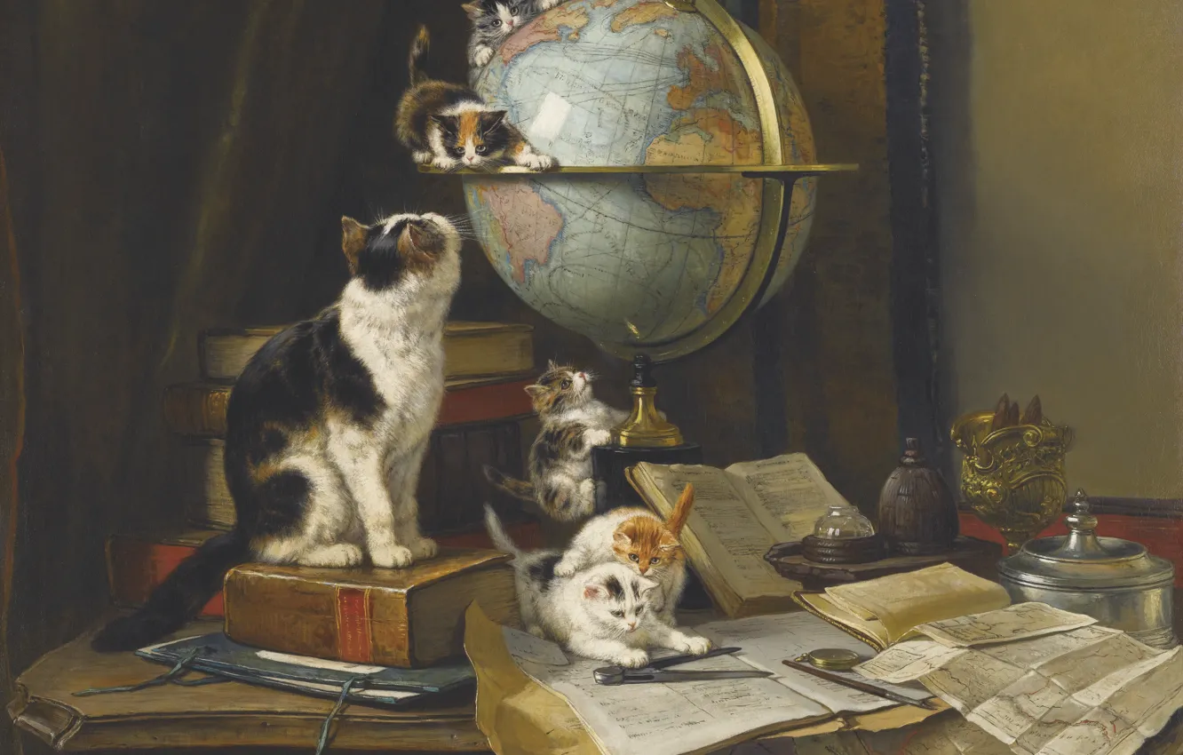 Photo wallpaper cat, romanticism, Henriëtte Ronner-Knip