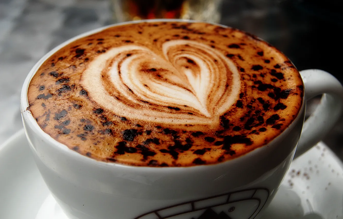 Photo wallpaper Macro, Figure, Heart, Coffee, Cup, Cappuccino