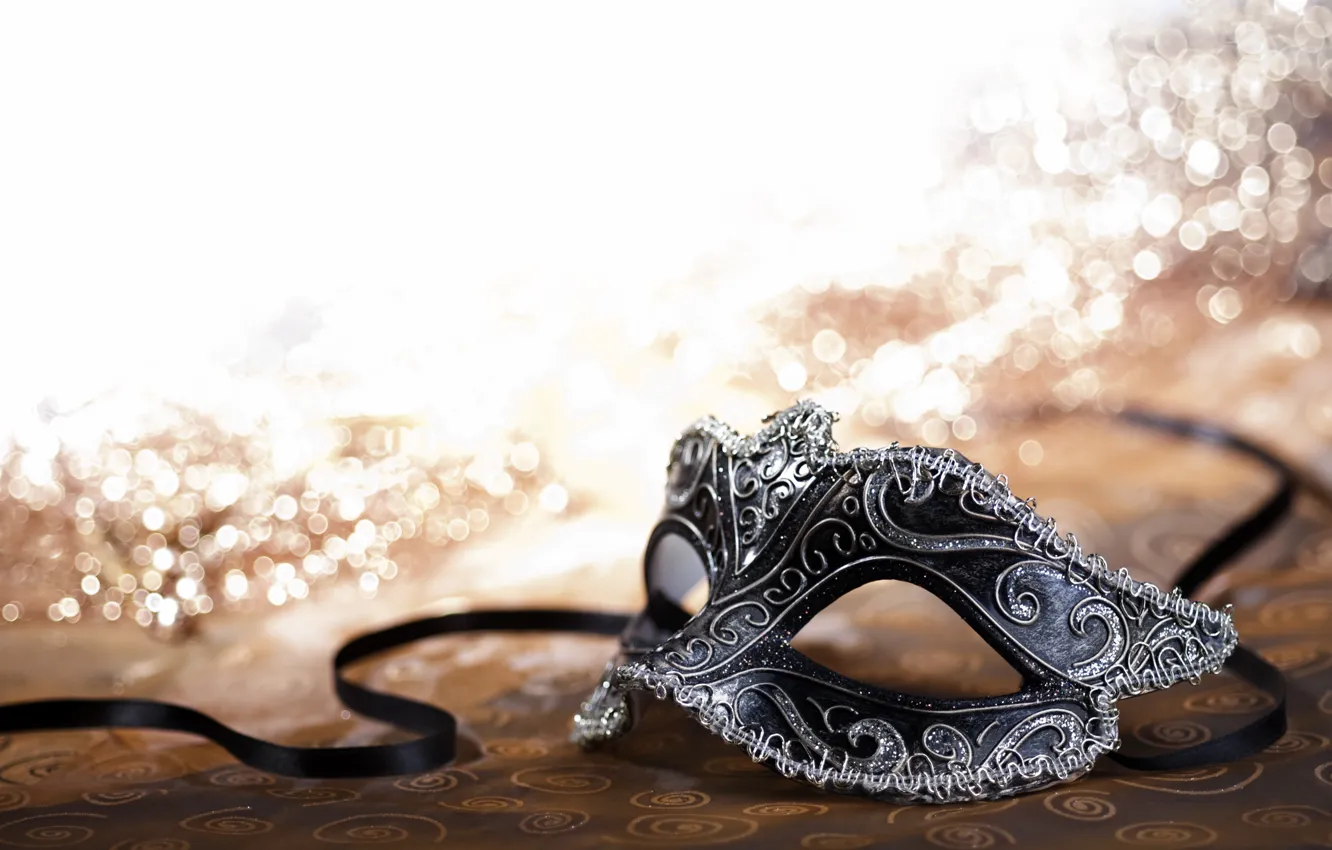 Photo wallpaper gold, silver, sequins, mask, black, carnival, accessory