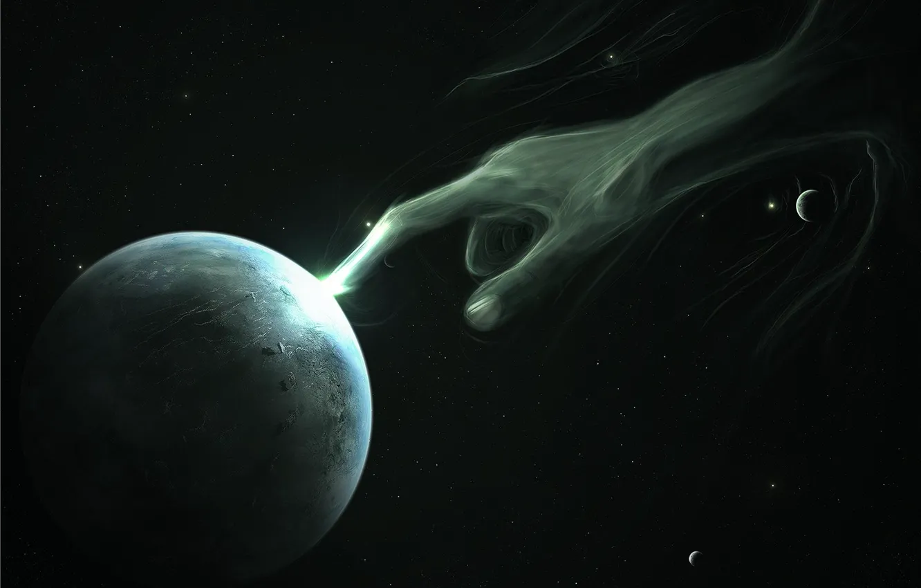 Photo wallpaper space, darkness, planet, hands
