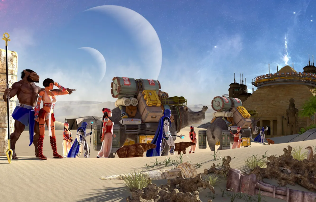 Photo wallpaper sky, desert, stars, planet, caravan, the galactic nomads