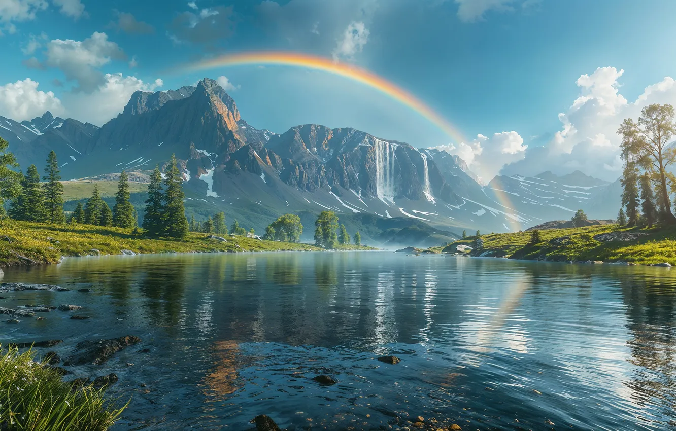 Photo wallpaper rainbow, landscape, nature, beautiful, view, AI Art
