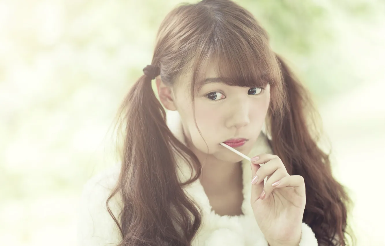 Photo wallpaper face, lollipops, braids, Asian