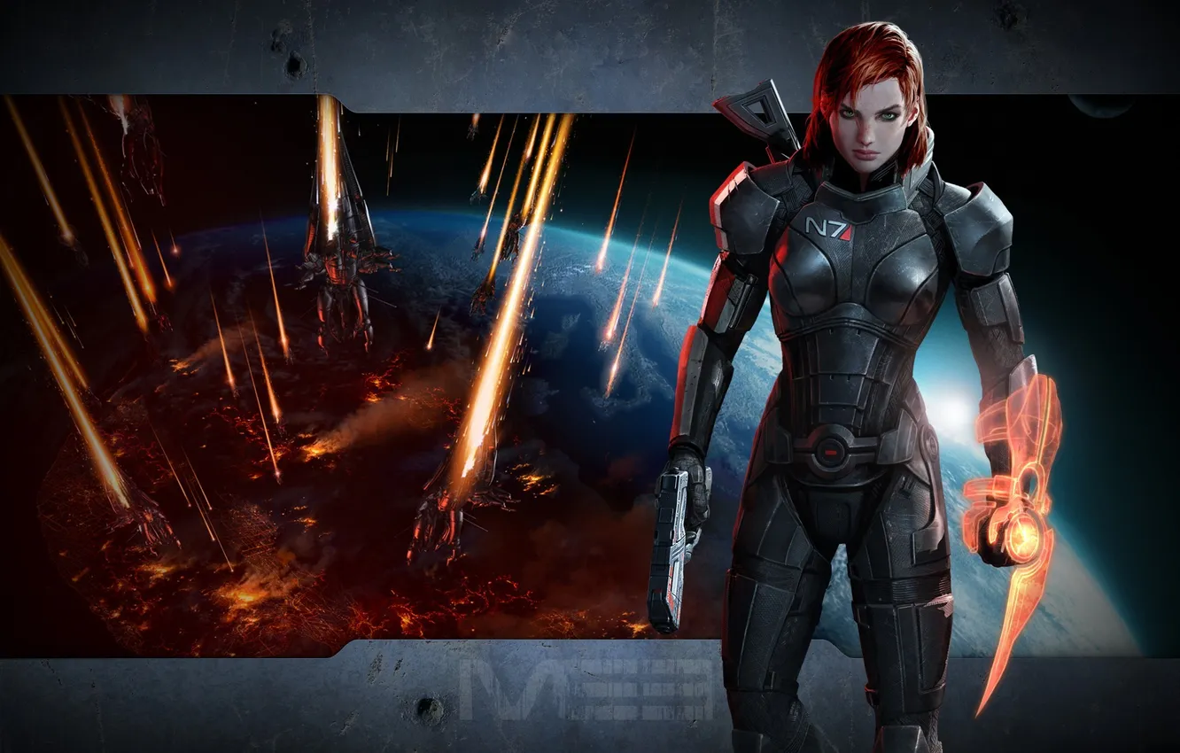 Photo wallpaper earth, attack, armor, mass effect 3, Shepard