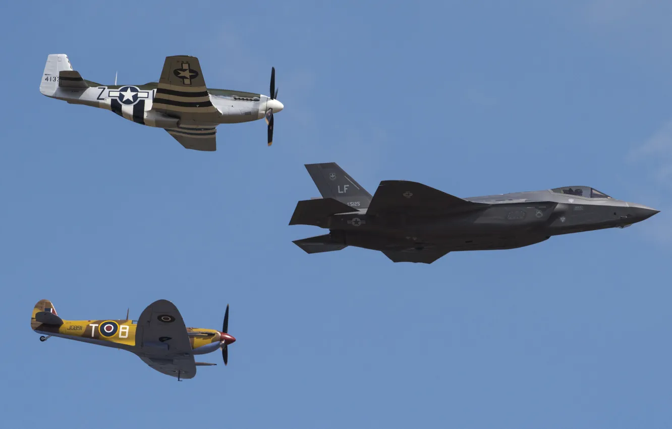Photo wallpaper Spitfire, USAF, P-51D Mustang, RAF, F-35 Lightning II