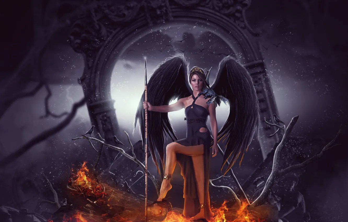 Photo wallpaper girl, lights, angel, fantasy, the angel of death, photoart