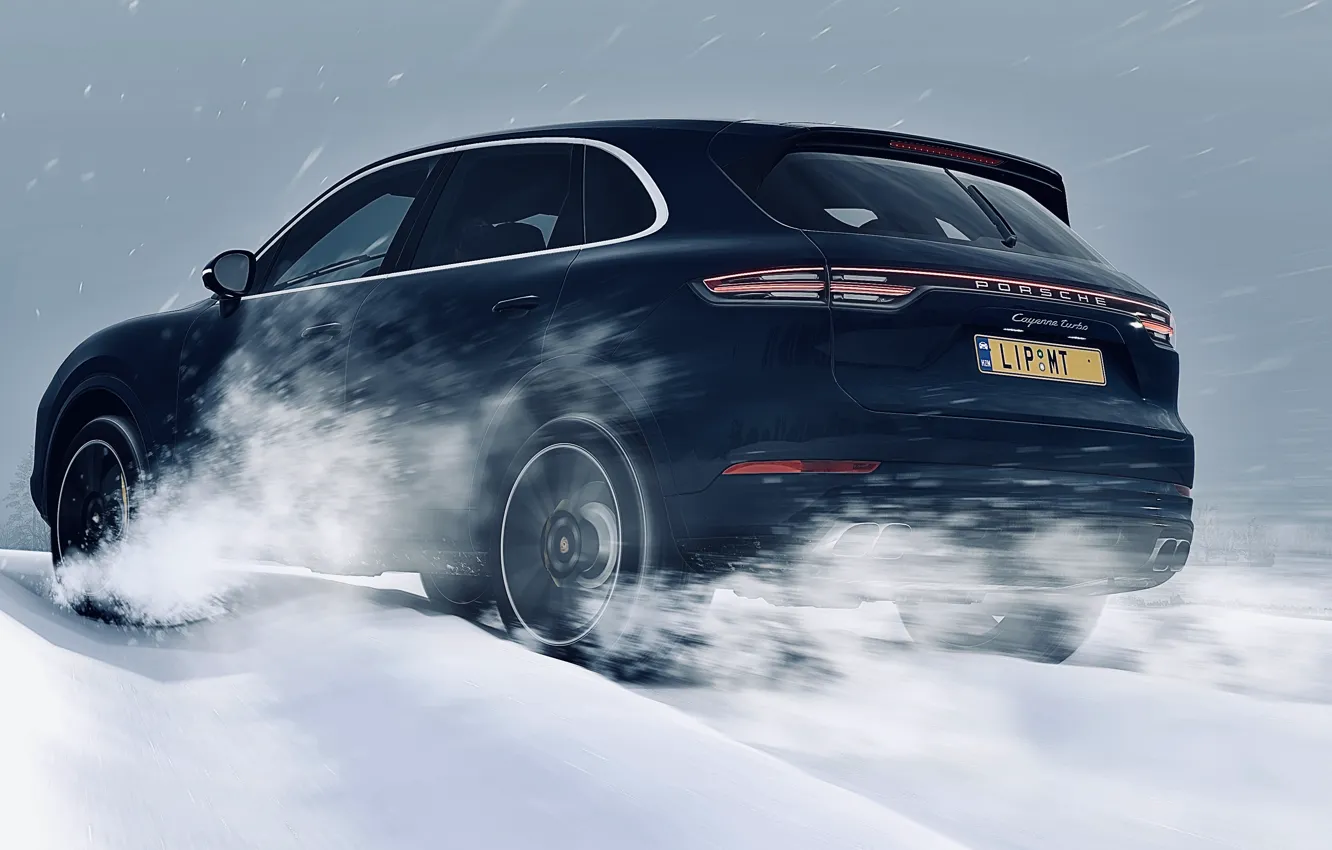 Photo wallpaper HDR, Porsche, game, winter, snow, Turbo, Cayenne, SUV