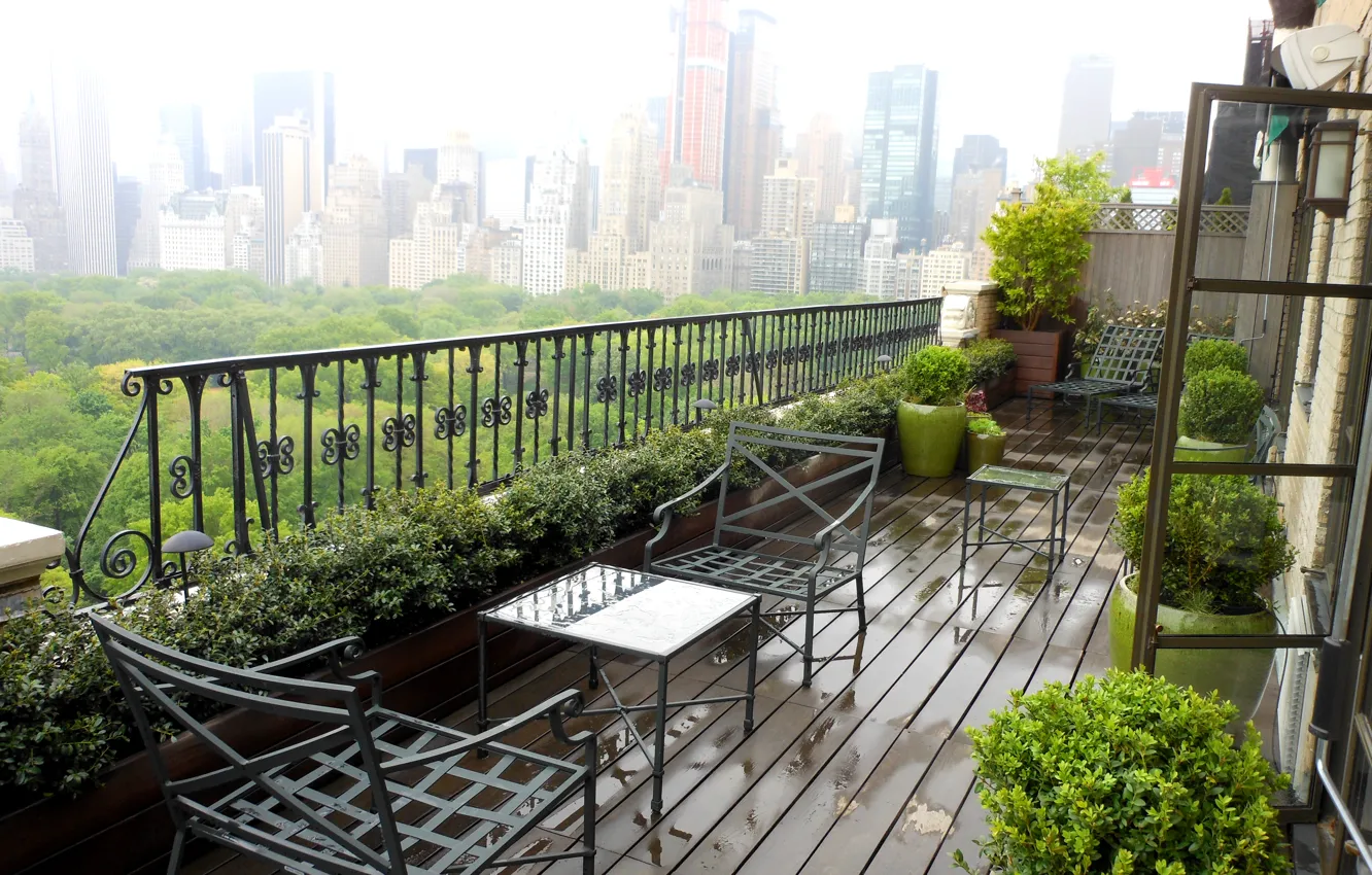 Photo wallpaper New York, balcony, penthouse, megapolis, NYC, terrace, garden, erb