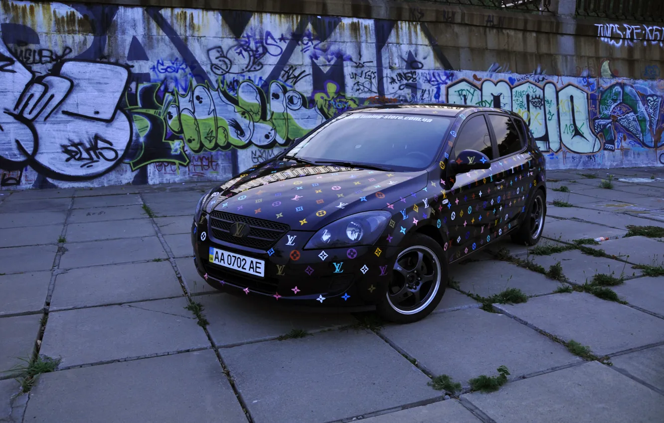 Photo wallpaper Road, Graffiti, Kia Ceed LV