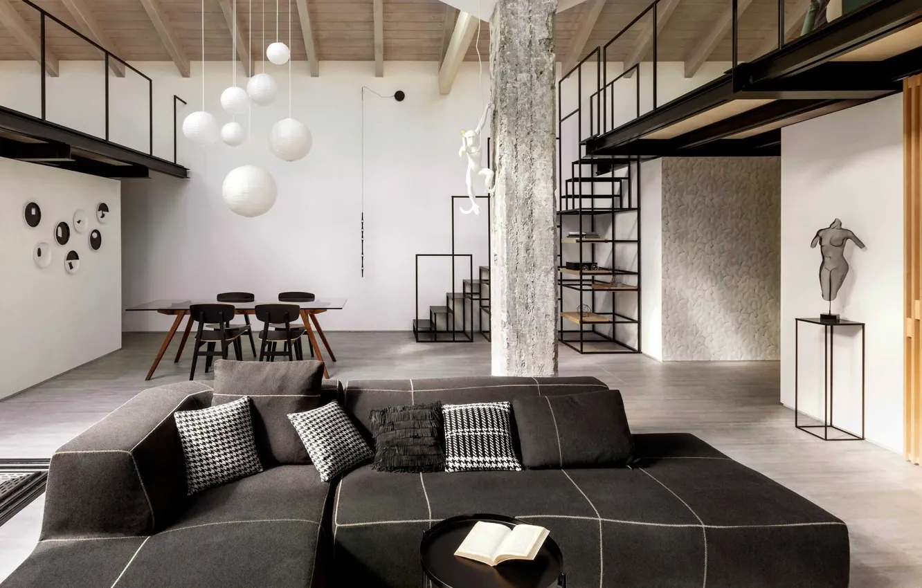 Photo wallpaper design, style, interior, Italy, Italy, living room, dining room, Turin