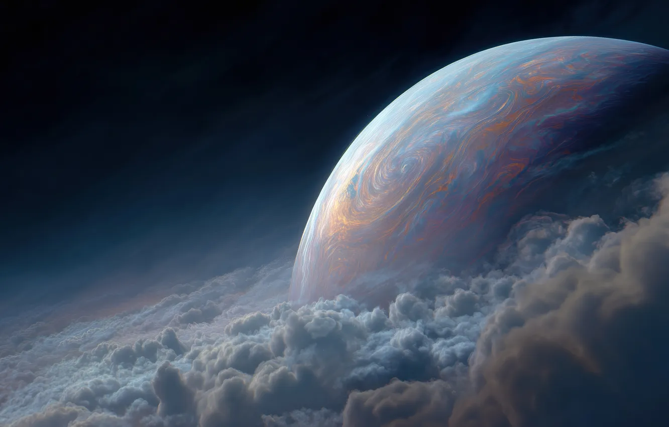 Photo wallpaper space, clouds, planet