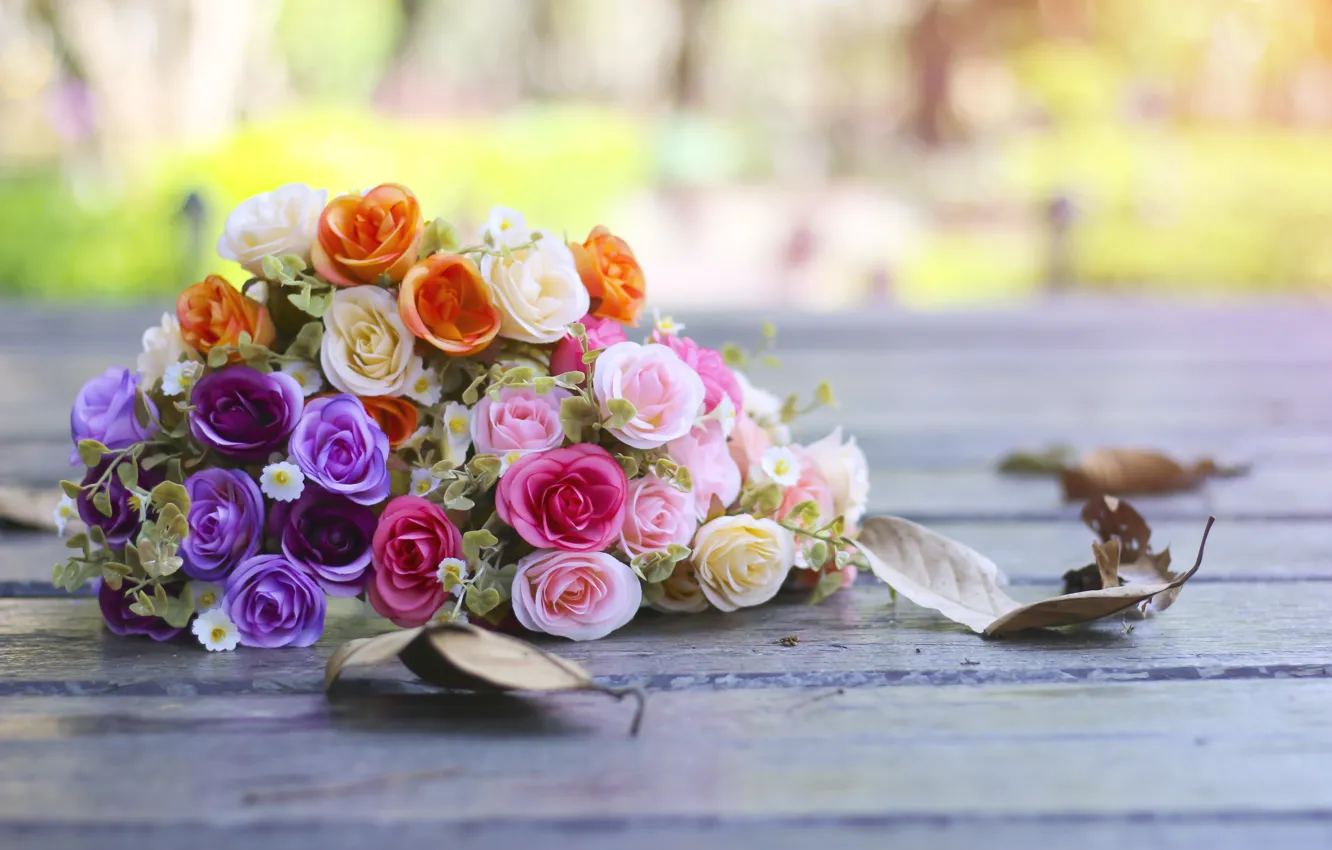 Photo wallpaper flowers, roses, bouquet, colorful, flowers, bouquet, roses, wedding