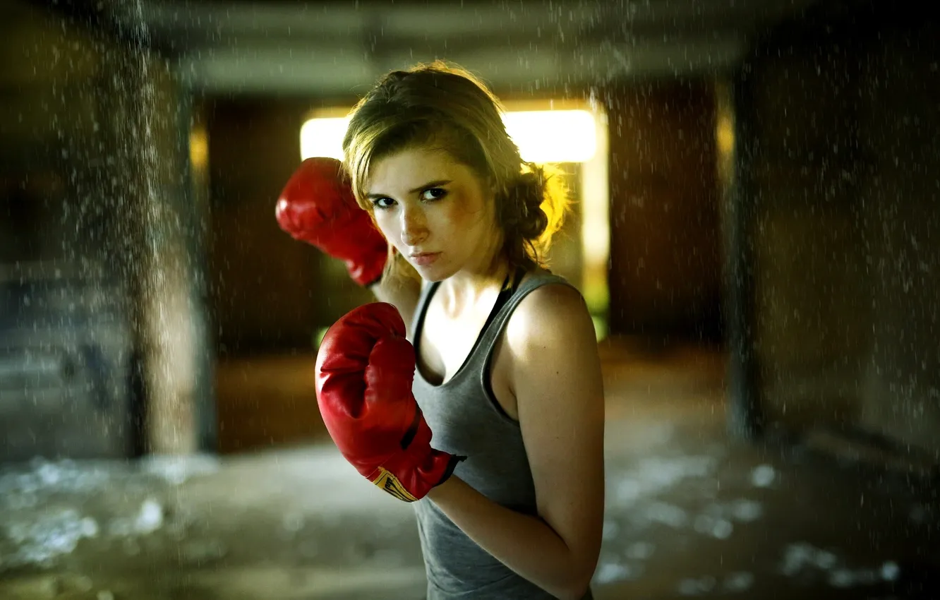 Photo wallpaper look, girl, Mike, Boxing, gloves