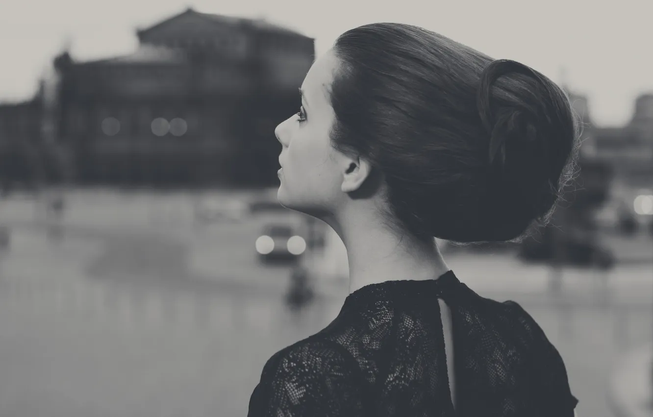 Photo wallpaper girl, hairstyle, black and white