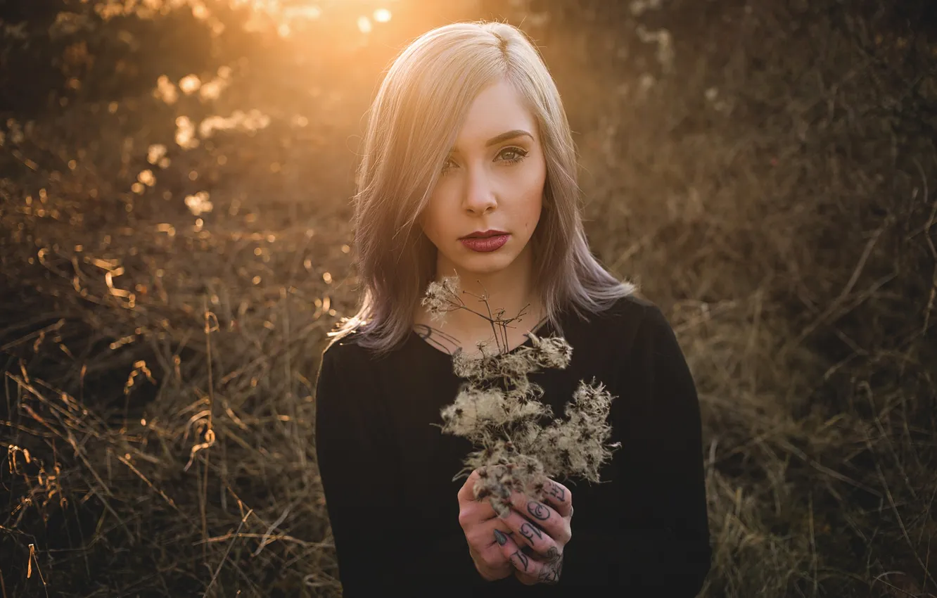 Photo wallpaper light, girl, young, eyes, flowers, beautiful, model, sun