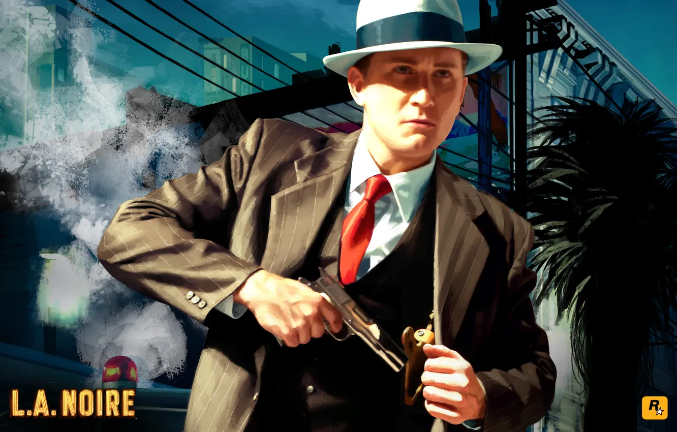 Photo wallpaper gun, hat, costume, male, jacket, three, L. A. Noire